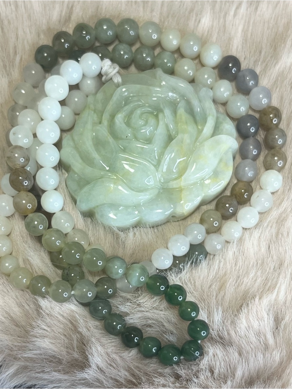 22 inch Jade Necklace with Rose Pendant 1.85×1.5×0.55 inch